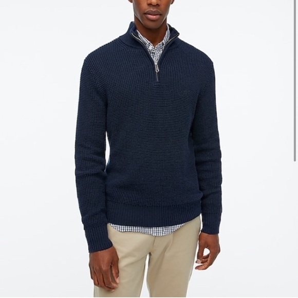 J. Crew Waffle Knit Half-Zip Pullover Navy Large - Picture 1 of 8